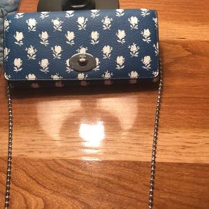 Coach blue with white flower bag with silver chain